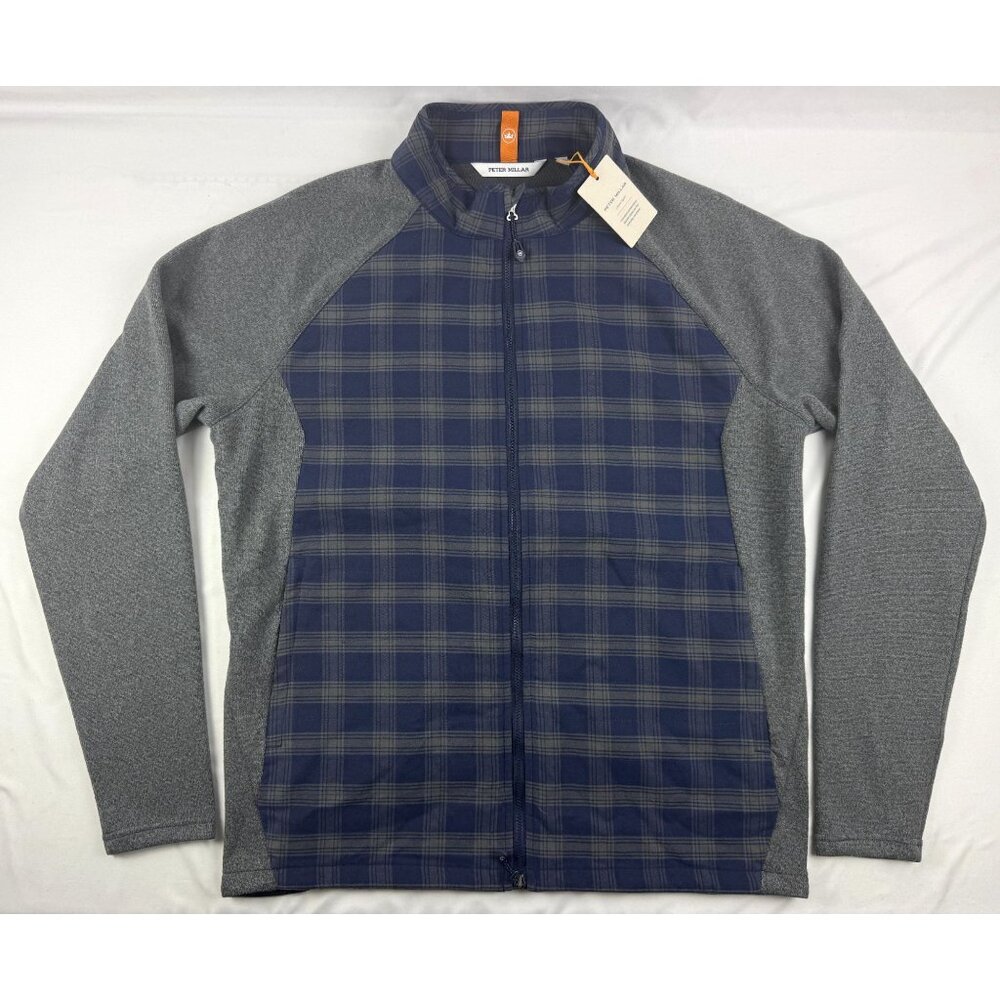 NWT PETER MILLAR Mens MEDIUM Flannel Merge Hybrid Zip Navy Blue Zip Jacket  $250